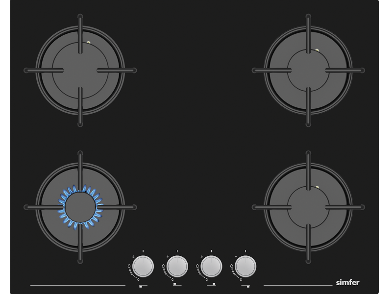 Simfer 3653 4 Gözlü Cam Ankastre Ocak, LPG Dönüşümlü, 65 cm, Siyah - 1