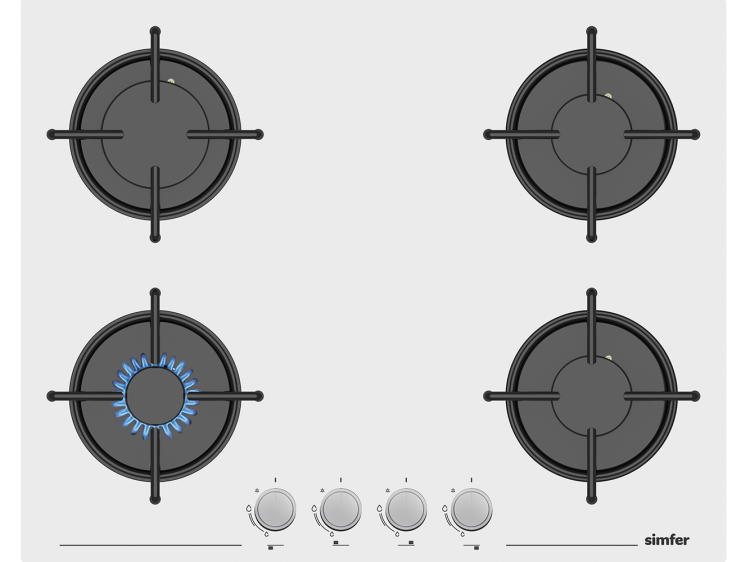 Simfer 3654 4 Gözlü Cam Ankastre Ocak, LPG Dönüşümlü, 65 cm, Beyaz - 1