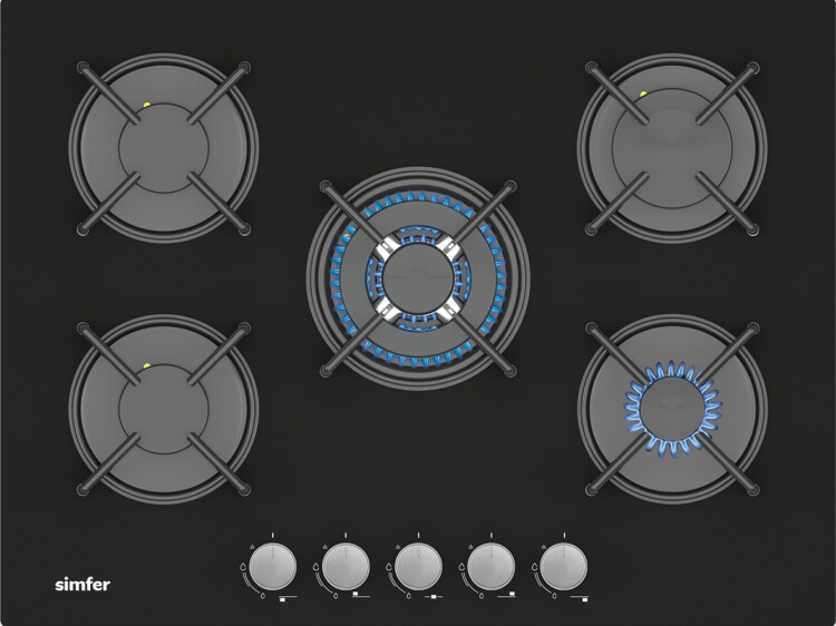 Simfer 3704 4 Göz + 1 Wok 70 cm Siyah Cam Ankastre Ocak - SİMFER