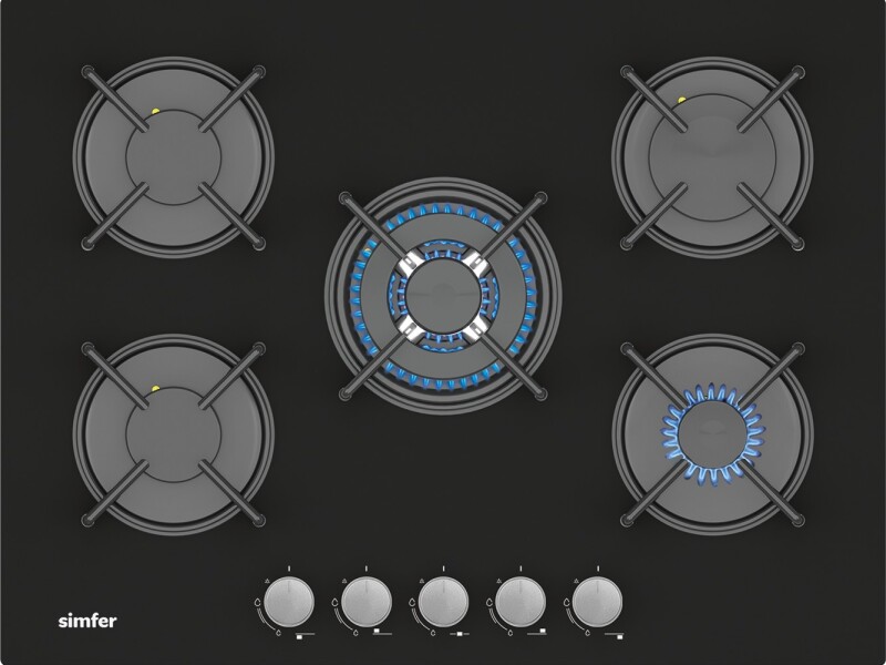 Simfer 3704 4 Göz + 1 Wok 70 cm Siyah Cam Ankastre Ocak - 1