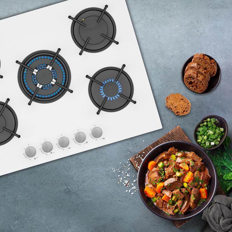 Simfer 3706 4 Gözü Gazlı + 1 Wok Cam Ankastre Ocak, LPG Dönüşümlü, 70 cm, Beyaz - 2