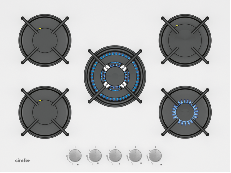 Simfer 3751-N 70CM Ankastre Beyaz Cam Ocak 4G+1Wok Emaye Izgara - 3