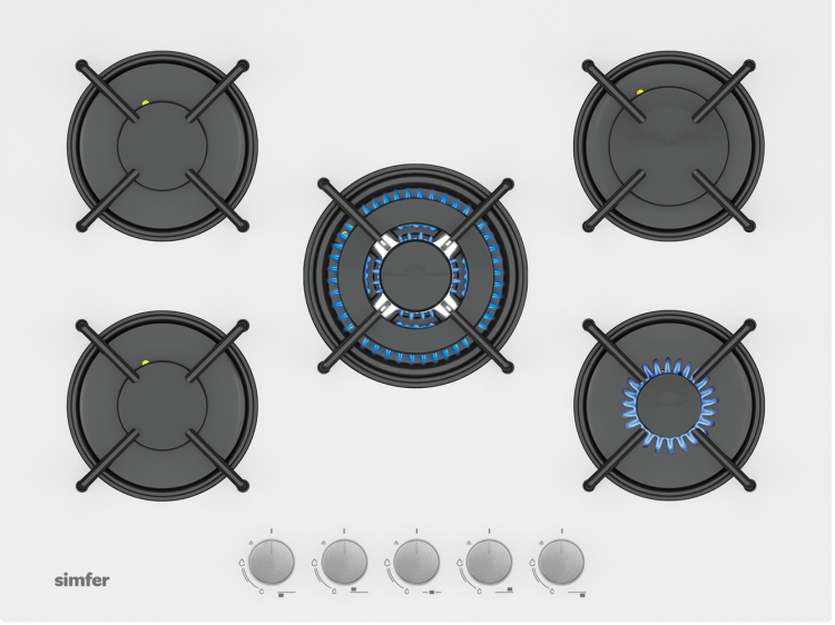 Simfer 3751-N 70CM Ankastre Beyaz Cam Ocak 4G+1Wok Emaye Izgara - Simfer
