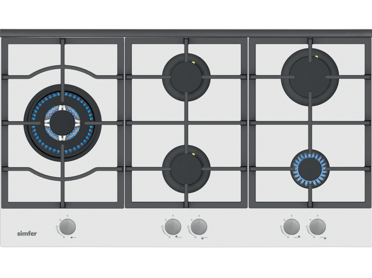 Simfer 3916 90CM Ankastre Beyaz Cam Ocak 4G+1Wok Emaye Izgara - Simfer