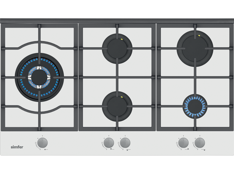 Simfer 3916 90CM Ankastre Beyaz Cam Ocak 4G+1Wok Emaye Izgara - 1