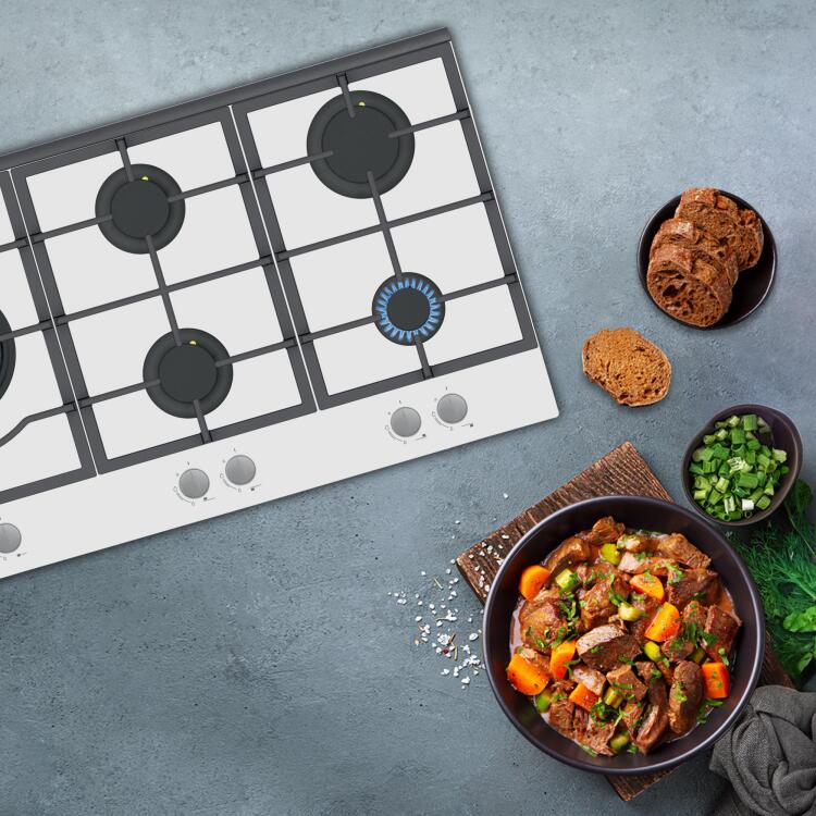 Simfer 3916 90CM Ankastre Beyaz Cam Ocak 4G+1Wok Emaye Izgara - 2