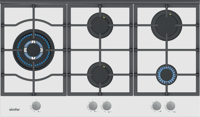 Simfer 3916 90CM Ankastre Beyaz Cam Ocak 4G+1Wok Emaye Izgara - 1