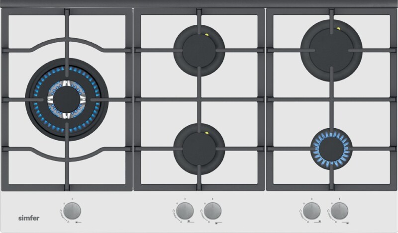 Simfer 3916 90CM Ankastre Beyaz Cam Ocak 4G+1Wok Emaye Izgara - 1