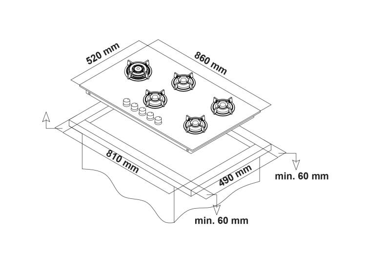 Simfer 3916 90CM Ankastre Beyaz Cam Ocak 4G+1Wok Emaye Izgara - 3