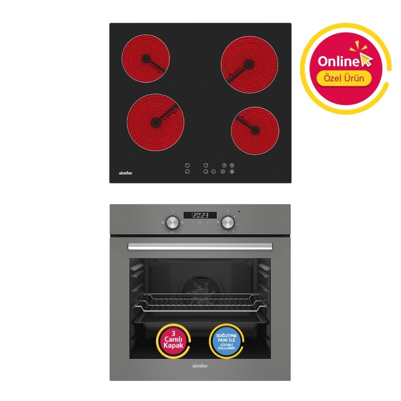 Simfer 4 Fonkisyon Trend Dijital Gri Power Turbo Elektrikli 2'li Ankastre Set (Fırın + Elektrikli Ocak) - 1
