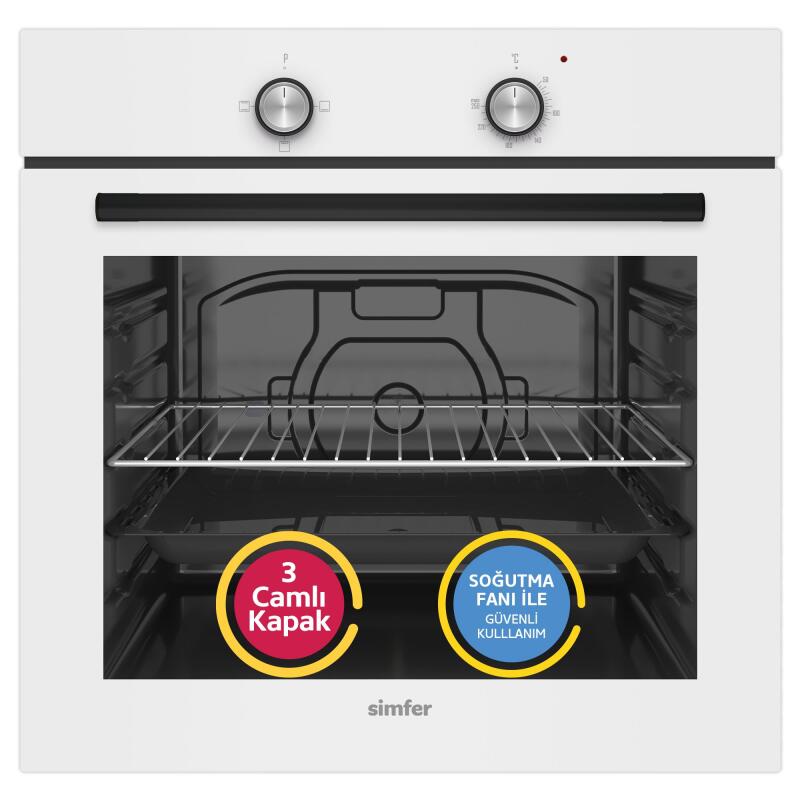 Simfer 4 Fonksiyon Trend Beyaz Cam 3'lü Ankastre Set(Fırın + Ocak + Davlumbaz) - 3