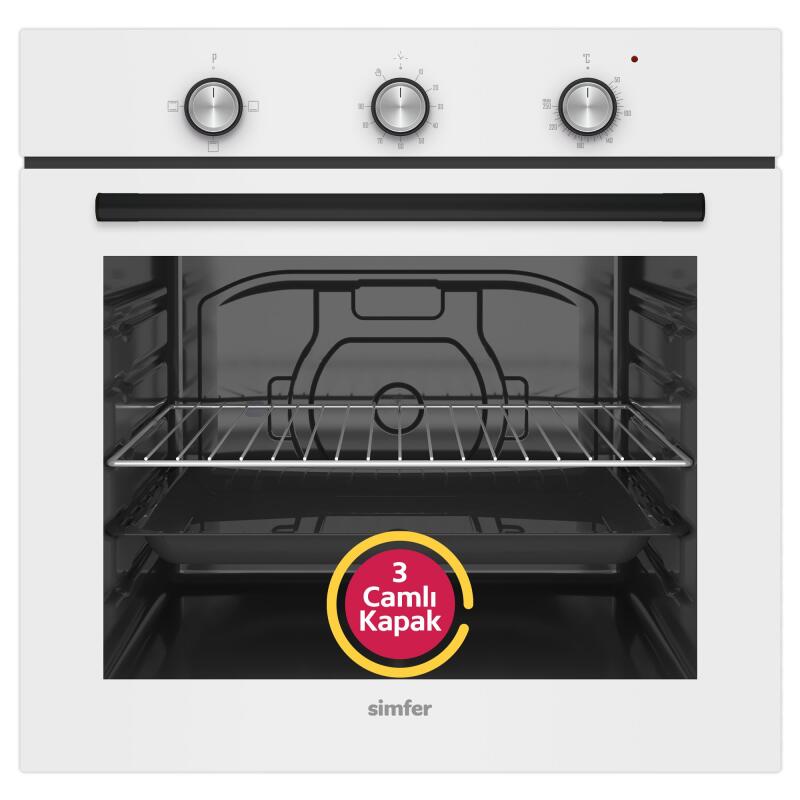 Simfer 4 Fonksiyon Trend Mekanik Beyaz Cam 3'lü Ankastre Set (8255 Fırın + 3048 Ocak + 8728 Davlumbaz) - 2