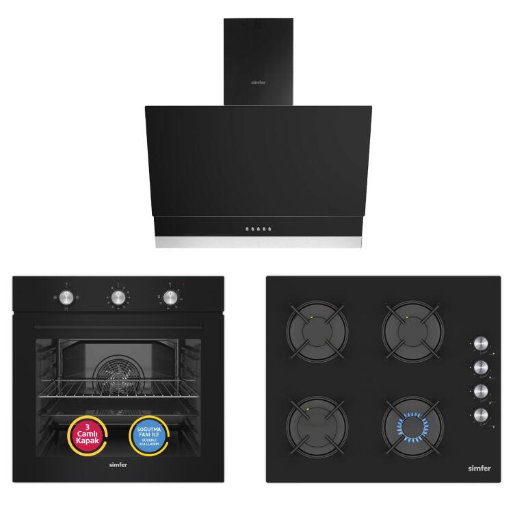 Simfer 4 Fonksiyon Mekanik Siyah Power Turbo 3'lü Ankastre Set - Simfer