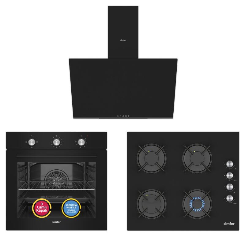 Simfer 4 Fonksiyon Mekanik Siyah Power Turbo 3'lü Ankastre Set - 1