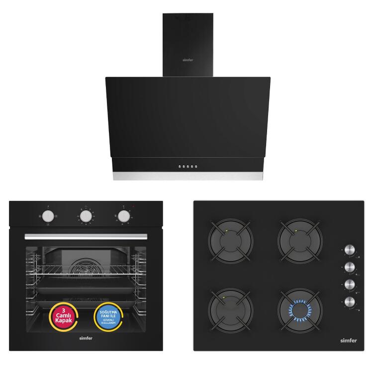 Simfer 4 Fonksiyon Mekanik Siyah Power Turbo 3'lü Ankastre Set - Simfer