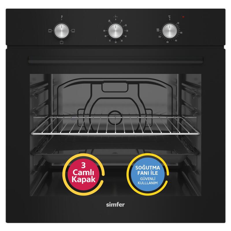Simfer 4 Fonksiyon Trend Mekanik Siyah Cam 3'lü Ankastre Set (8254 Fırın + 3046 Ocak + 8727 Davlumbaz) - 3