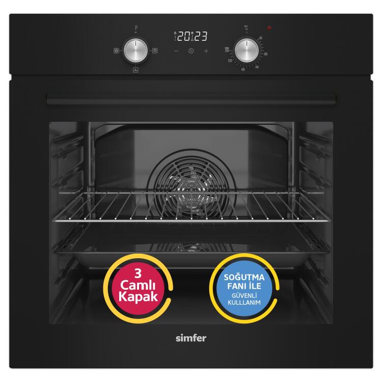 Simfer 4 Fonksiyon Trend Dijital Siyah Power Turbo 3'lü Ankastre Set ( 8230 Fırın + 3046 Ocak + 8721 Davlumbaz) - 2