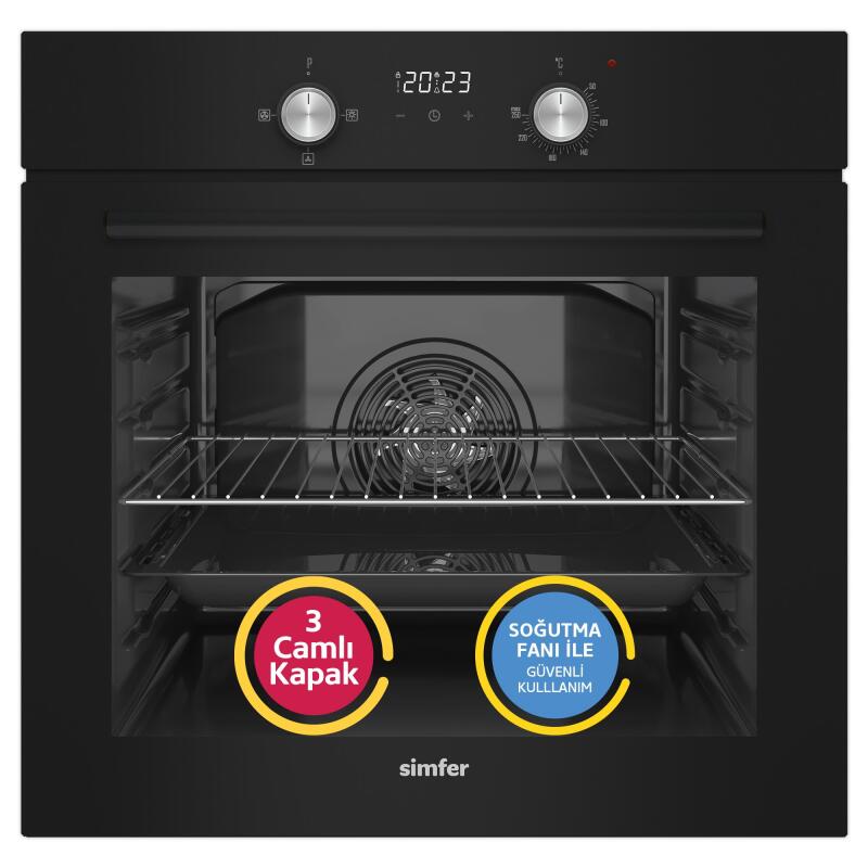 Simfer 4 Fonksiyon Trend Dijital Siyah Power Turbo 3'lü Ankastre Set ( 8230 Fırın + 3046 Ocak + 8721 Davlumbaz) - 2