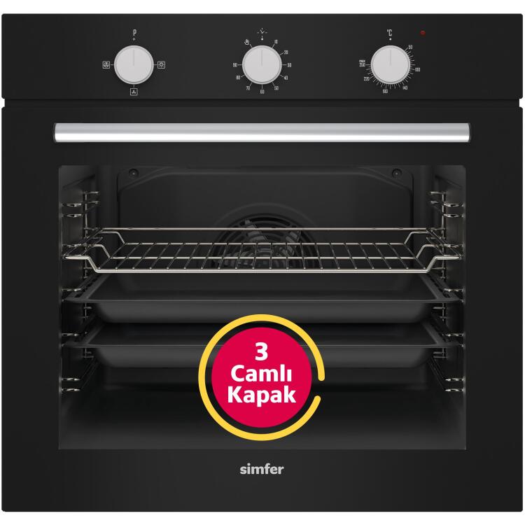 Simfer 4 Fonksiyon Siyah Power Turbo 3'lü Ankastre Set (8205 Fırın + 3500 Ocak + 8708 Davlumbaz) - 2