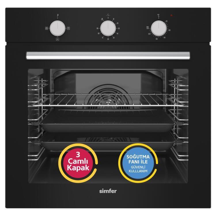 Simfer 4 Fonksiyon Siyah Power Turbo 3'lü Ankastre Set (8205 Fırın + 3500 Ocak + 8708 Davlumbaz) - 2