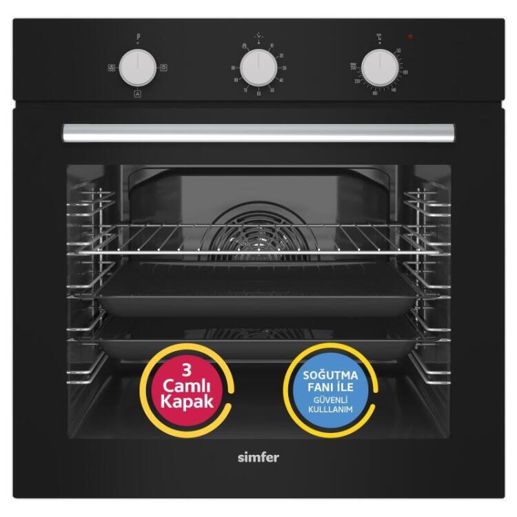 Simfer 4 Fonksiyon Mekanik Siyah Power Turbo 3'lü Ankastre Set(8205 Fırın + 3046 Ocak + 8721 Davlumbaz) - 2