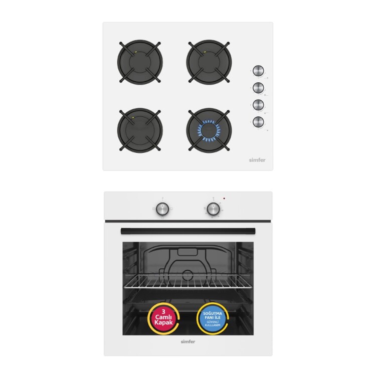 Simfer 4 Fonksiyon Trend Beyaz 2'li Ankastre Set (8253 Fırın + 3048 Ocak) - 1