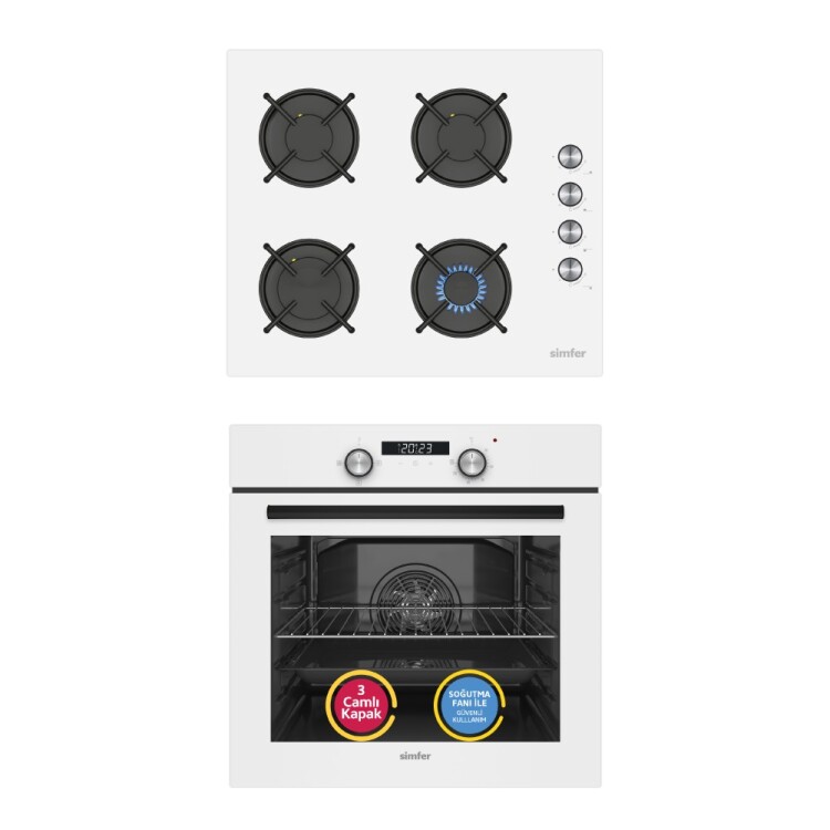 Simfer 4 Fonksiyon Trend Dijital Beyaz Power Turbo 2'li Ankastre Set (8231 Fırın + 3048 Ocak) - 1