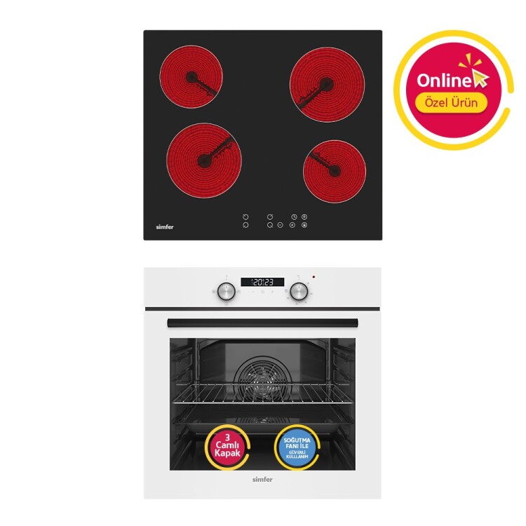 Simfer 4 Fonksiyon Trend Dijital Beyaz Power Turbo Elektrikli 2'li Ankastre Set (Fırın + Elektrikli Ocak) - Simfer