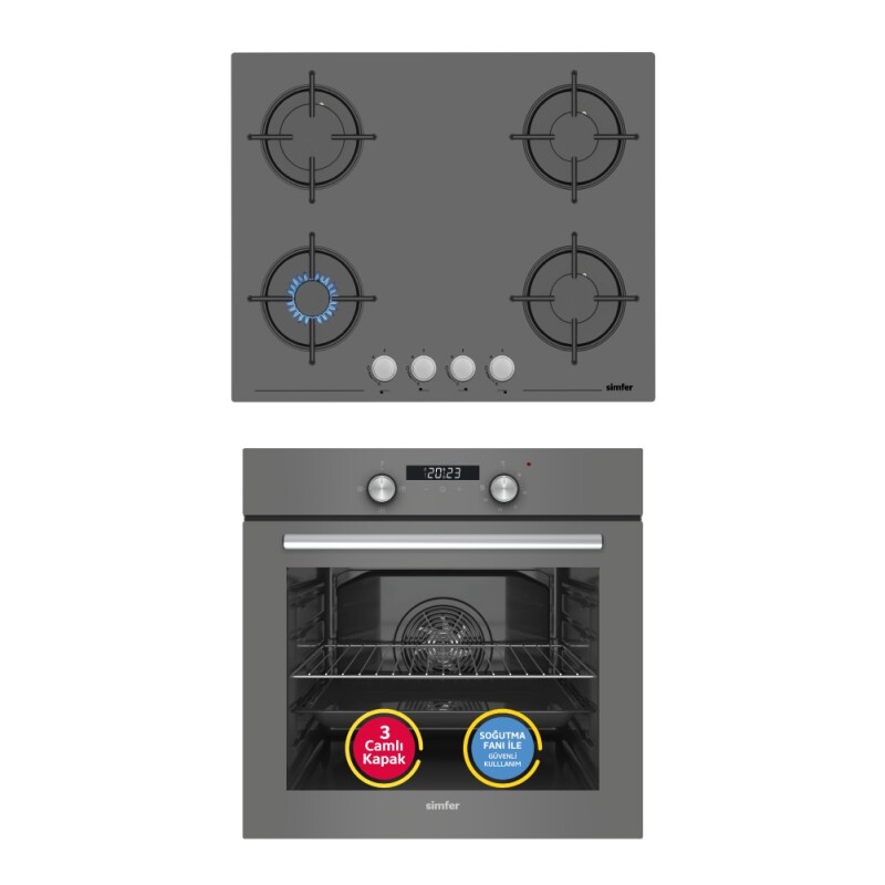 Simfer 4 Fonksiyon Trend Dijital Silver Power Turbo 2'li Ankastre Set (8225 Fırın + 3655 Ocak) - 1