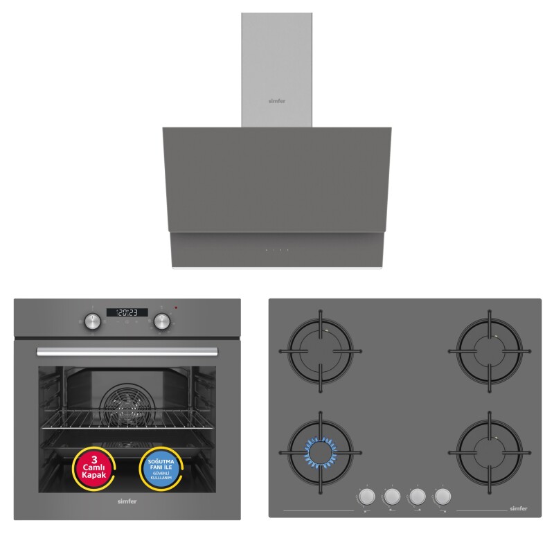 Simfer 4 Fonksiyon Trend Dijital Silver Power Turbo 3'lü Ankastre Set (8225 Fırın + 3655 Ocak + 8705 Davlumbaz) - 1