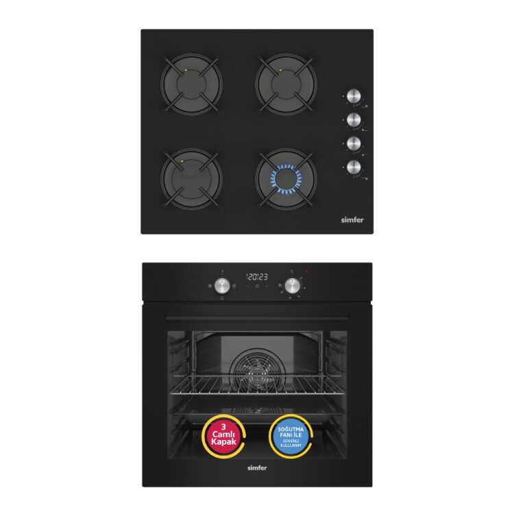 Simfer 4 Fonksiyon Trend Dijital Siyah Power Turbo 2'li Ankastre Set (8230 Fırın + 3046 Ocak) - 1