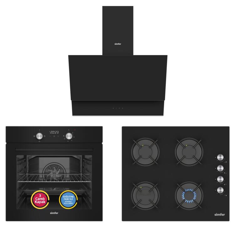 Simfer 4 Fonksiyon Trend Dijital Siyah Power Turbo 3'lü Ankastre Set - Simfer