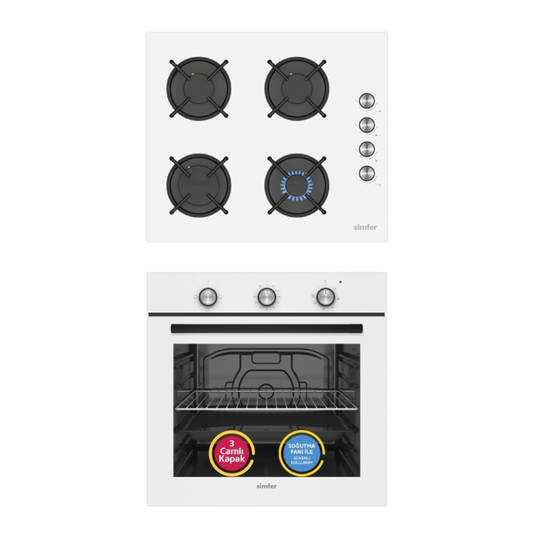 Simfer 4 Fonksiyon Trend Mekanik Beyaz 2'li Ankastre Set (8255 Fırın + 3048 Ocak) - 1