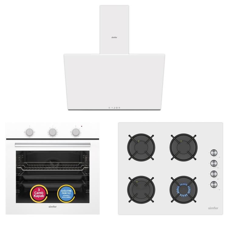 Simfer 4 Fonksiyon Trend Mekanik Beyaz Cam Power Turbo 3'lü Ankastre Set - Simfer