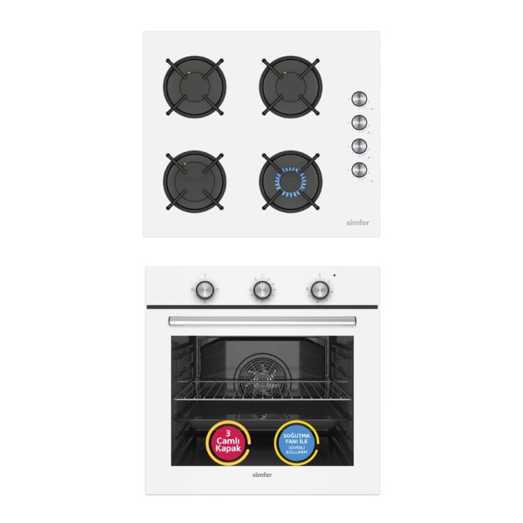 Simfer 4 Fonksiyon Trend Mekanik Beyaz Power Turbo 2'li Ankastre Set (8202 Fırın + 3048 Ocak) - 1