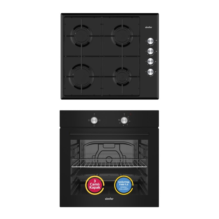 Simfer 4 Fonksiyon Trend Mekanik Metal Siyah 2'li Ankastre Set (8252 Fırın + 3851 Ocak) - 1