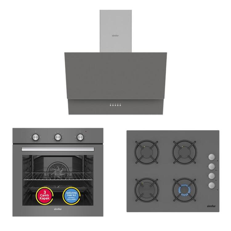 Simfer 4 Fonksiyon Trend Mekanik Silver 3'lü Ankastre Set (8224 Fırın + 3537 Ocak + 8715 Davlumbaz) - 1