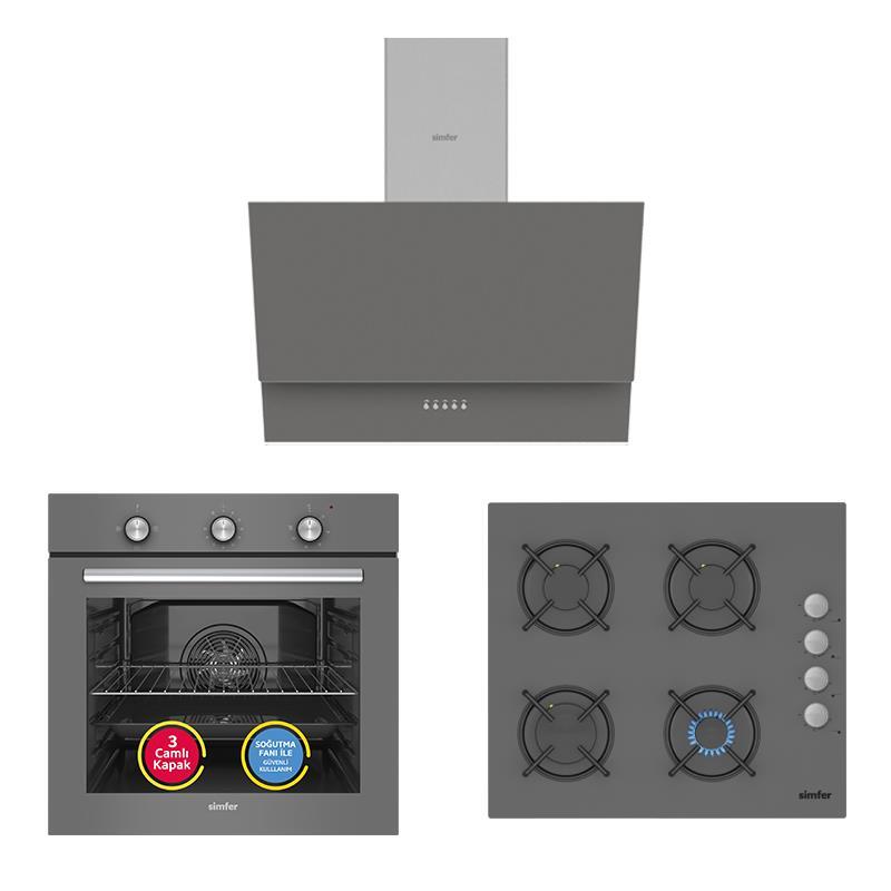 Simfer 4 Fonksiyon Trend Mekanik Silver 3'lü Ankastre Set (8224 Fırın + 3537 Ocak + 8715 Davlumbaz) - 1
