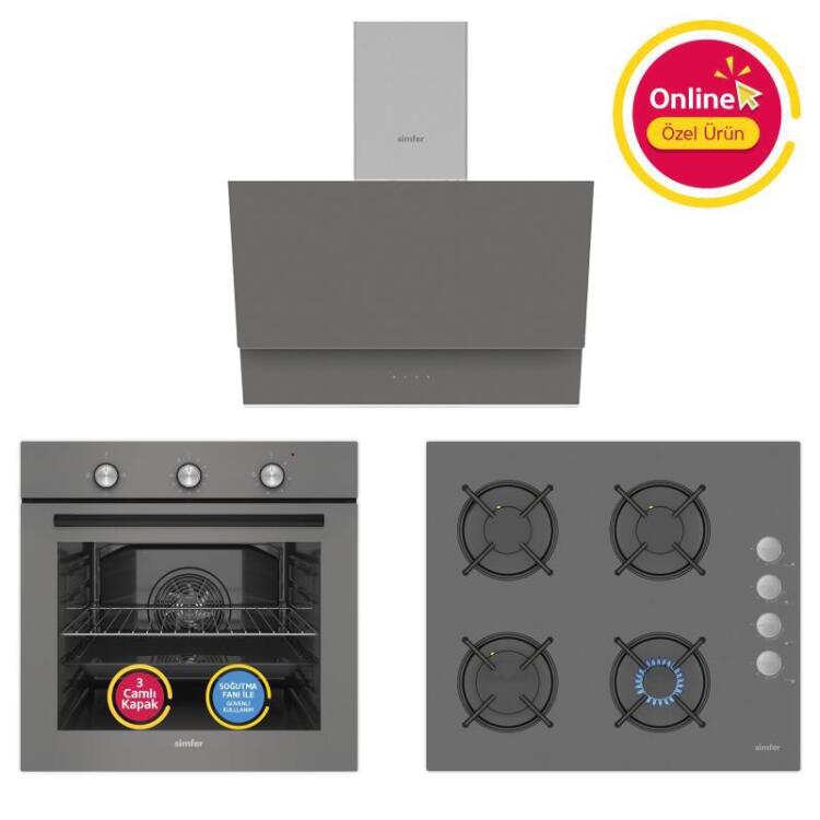 Simfer 4 Fonksiyon Trend Mekanik Silver 3'lü Ankastre Set (Fırın + Ocak + Davlumbaz) - Simfer