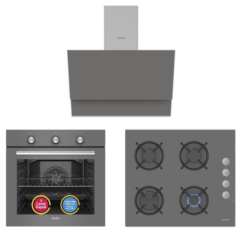 Simfer 4 Fonksiyon Trend Mekanik Silver Cam Power Turbo 3'lü Ankastre Set - 1