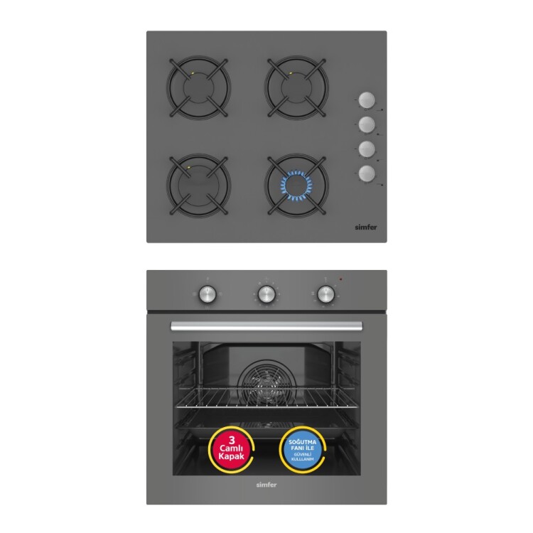Simfer 4 Fonksiyon Trend Mekanik Silver Power Turbo 2'li Ankastre Set (8224 Fırın + 3537 Ocak) - 1