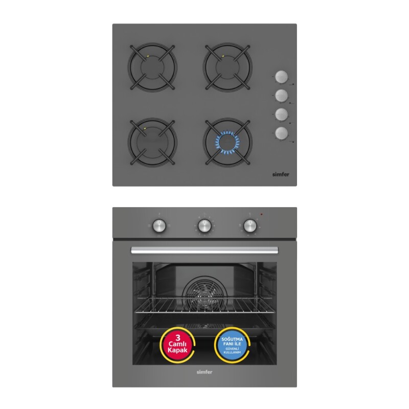 Simfer 4 Fonksiyon Trend Mekanik Silver Power Turbo 2'li Ankastre Set (8224 Fırın + 3537 Ocak) - 1