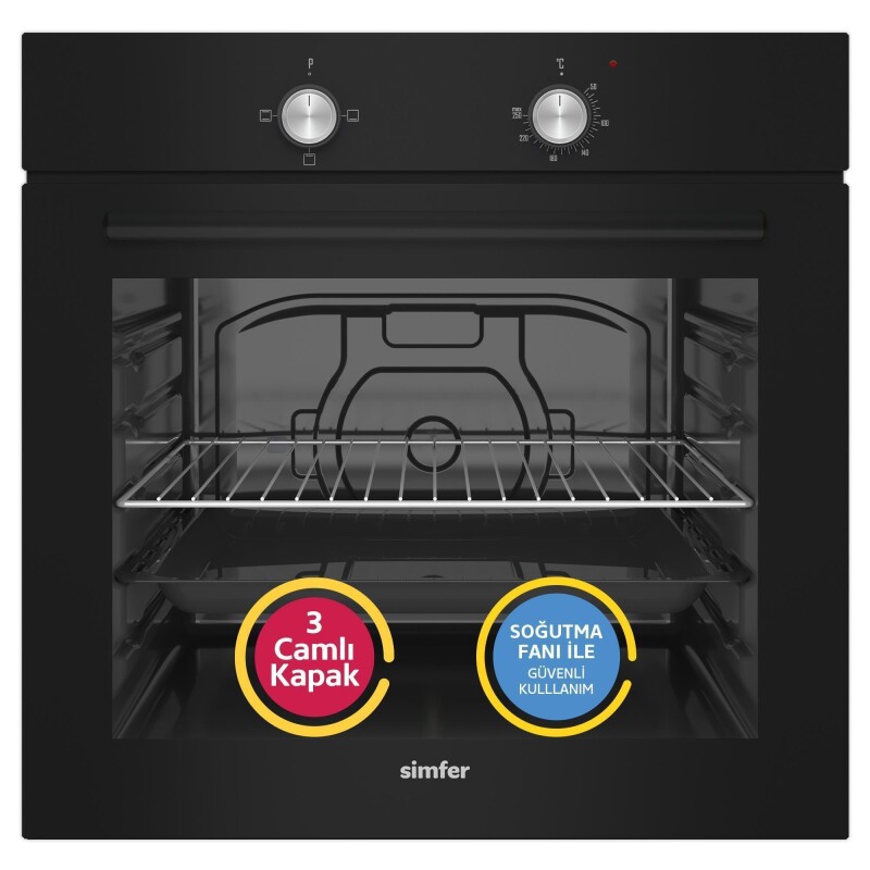 Simfer 4 Fonksiyon Trend Mekanik Siyah 3'lü Ankastre Set (8252 Fırın + 3851 Ocak+8713 Davlumbaz) - 2