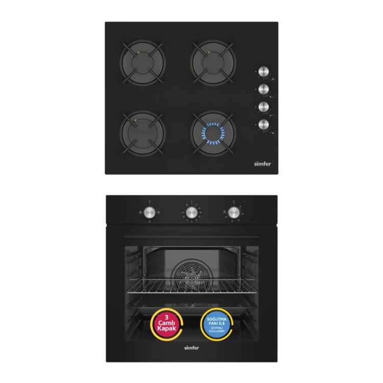 Simfer 4 Fonksiyon Trend Mekanik Siyah Power Turbo 2'li Ankastre Set (8228 Fırın + 3046 Ocak) - 1