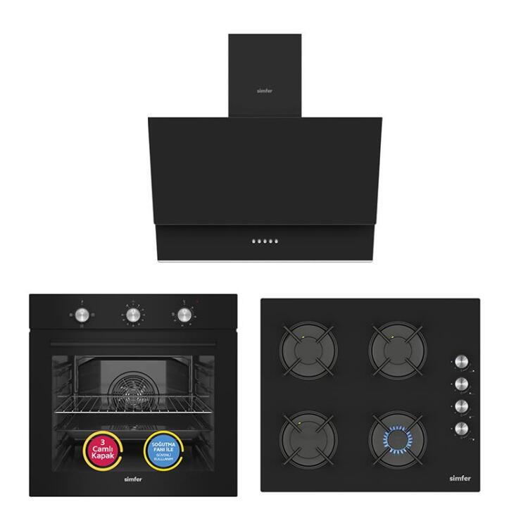 Simfer 4 Fonksiyon Trend Mekanik Siyah Power Turbo 3'lü Ankastre Set(Fırın + Ocak + Davlumbaz) - Simfer