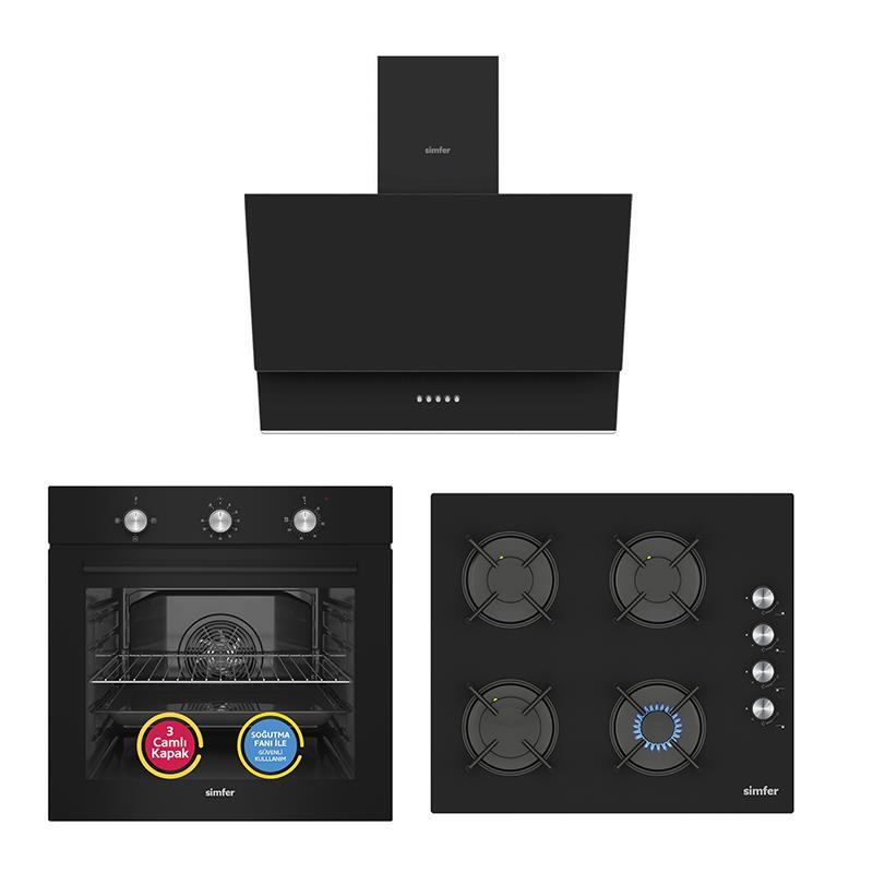 Simfer 4 Fonksiyon Trend Mekanik Siyah Power Turbo 3'lü Ankastre Set(Fırın + Ocak + Davlumbaz) - 1