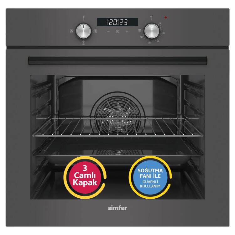 Simfer 4 Fonksiyon Trend Dijital Silver Power Turbo 3'lü Ankastre Set (Fırın + Ocak + Davlumbaz) - 2
