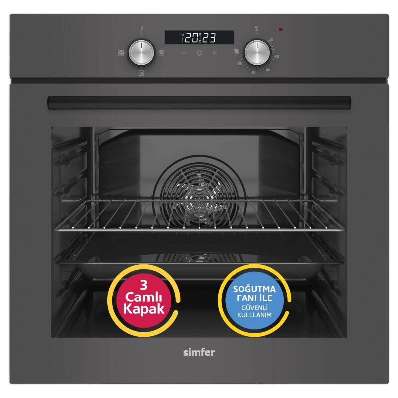 Simfer 4 Fonksiyon Trend Dijital Silver Power Turbo 3'lü Ankastre Set (Fırın + Ocak + Davlumbaz) - 2