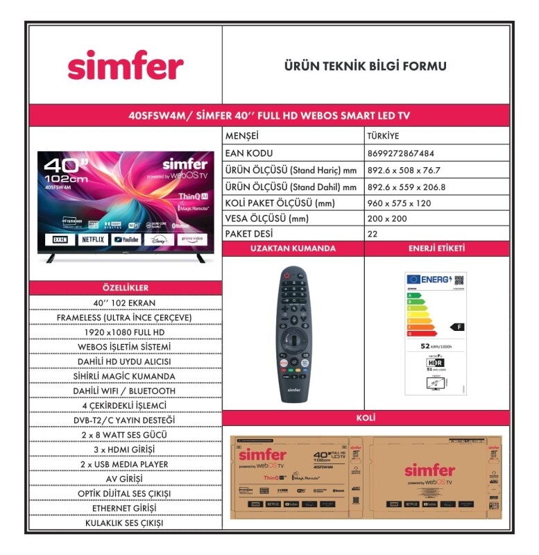 Simfer 40SFSW4M 102 Ekran 40