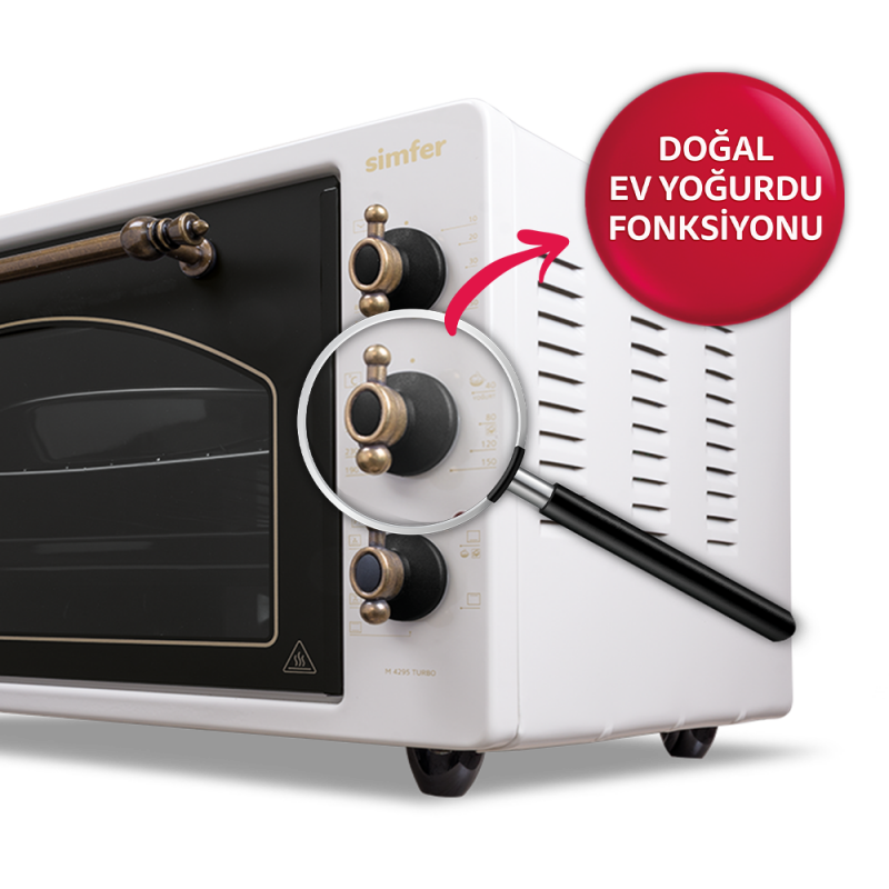 Simfer 4295 42Litre Bej Retro Midi Fırın 6 Fonksiyon Turbo - 5